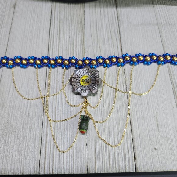 Handmade 18k gold Plated Fallout Vault 101 Inspired Victorian Waterfall Necklace - Picture 9 of 12